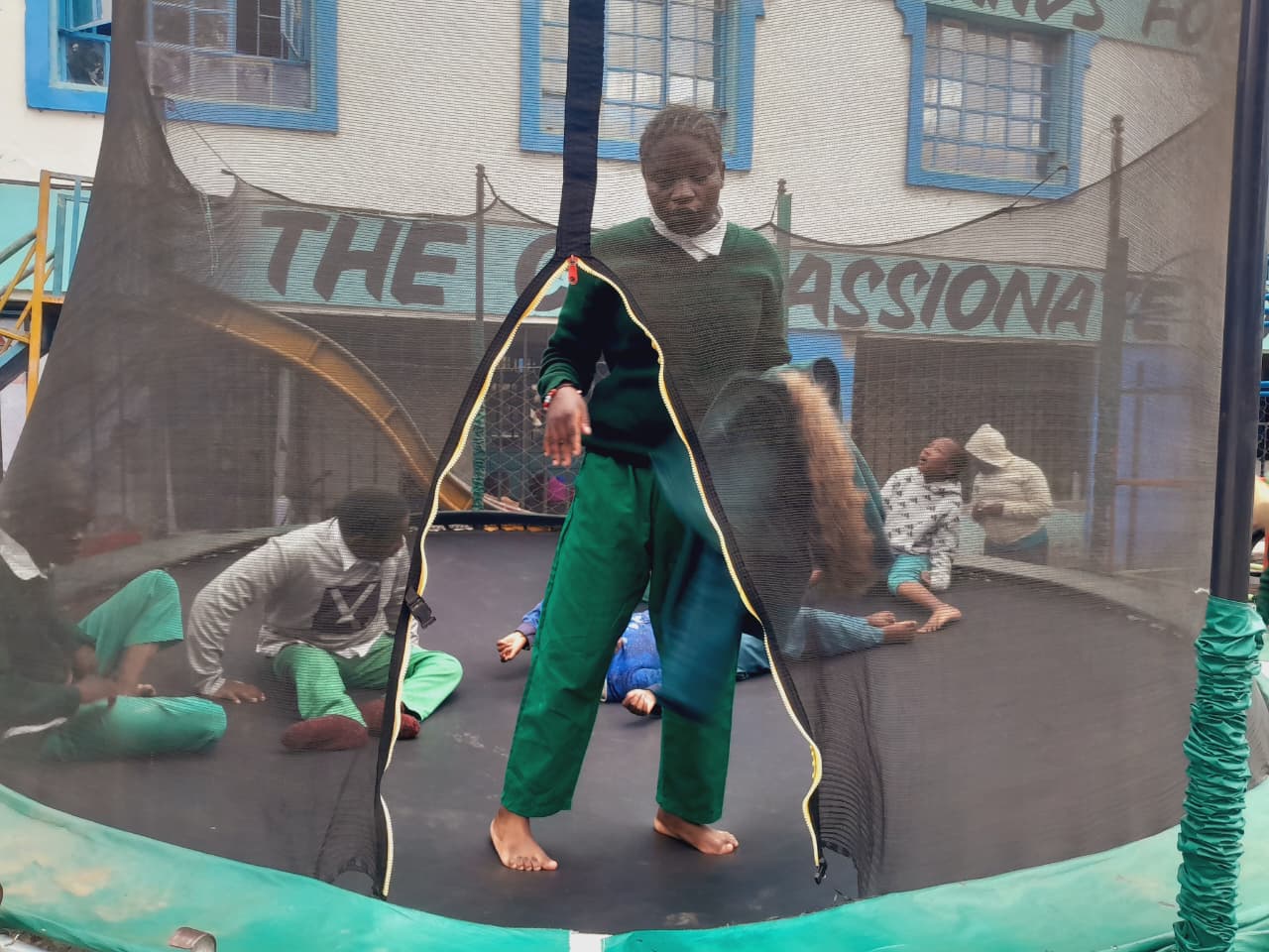 Students bouncing on the trampoline at CHDF
