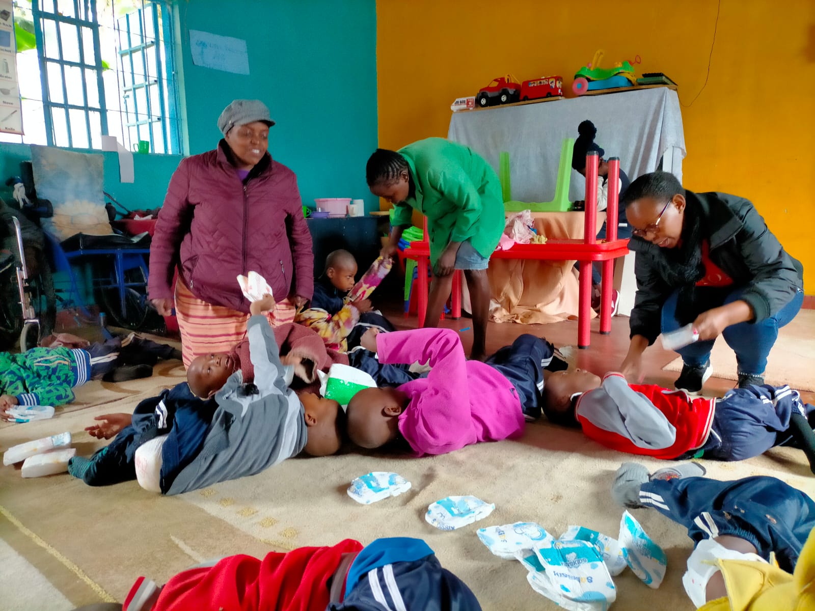 Caregivers attending to children